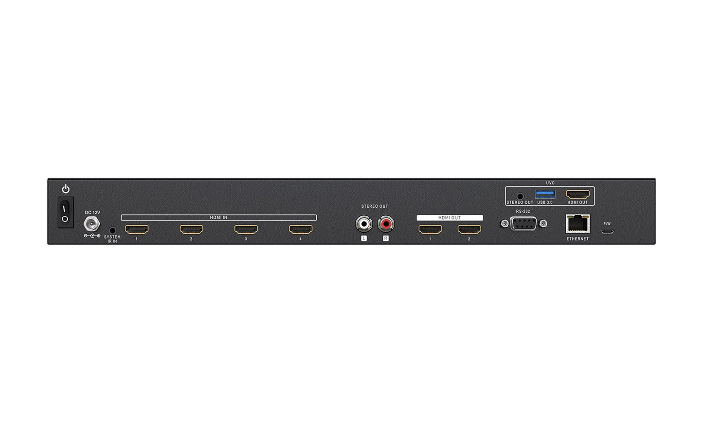 4x2 4K UHD Seamless Switcher/Scaler/MultiViewer with Audio De-embedder and Built-in USB Capture Card