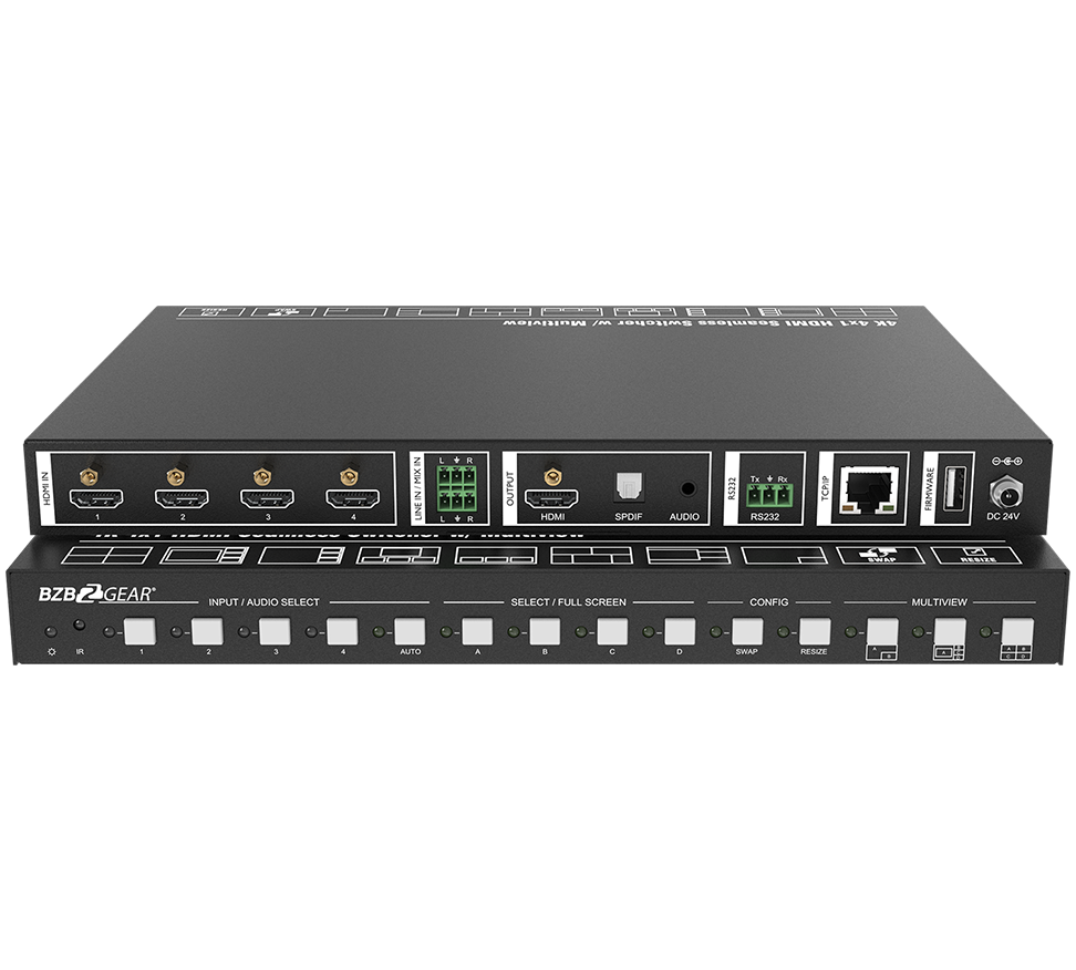 UMV-HA41: 4x1 4K UHD HDMI Seamless Switcher/Scaler/MultiViewer with IP/RS-232/Audio De-embedding