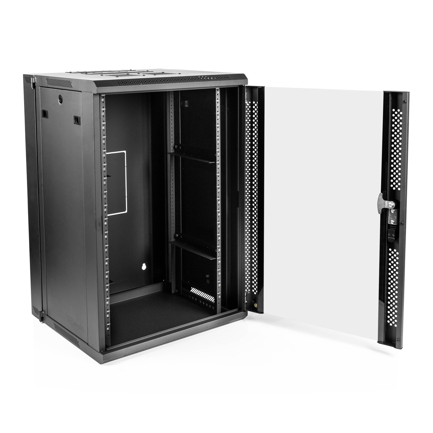 18U, 21" Deep Sectional Wall Rack, Vented Glass Door