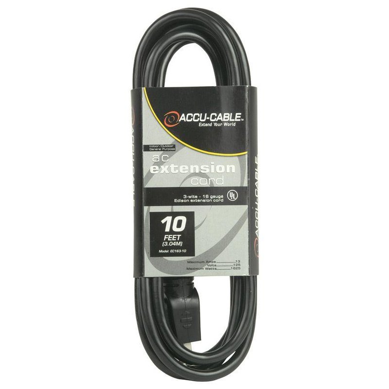 Accu-Cable 10ft AC Power Cable (16 AWG, Black) - EC-163-10
