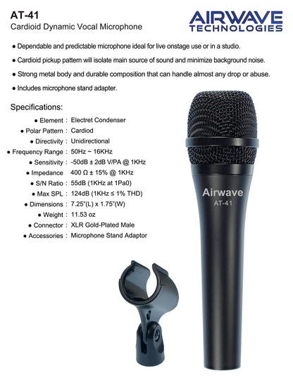 AT-41 Cardioid Dynamic Vocal Handheld Microphone (Wired)