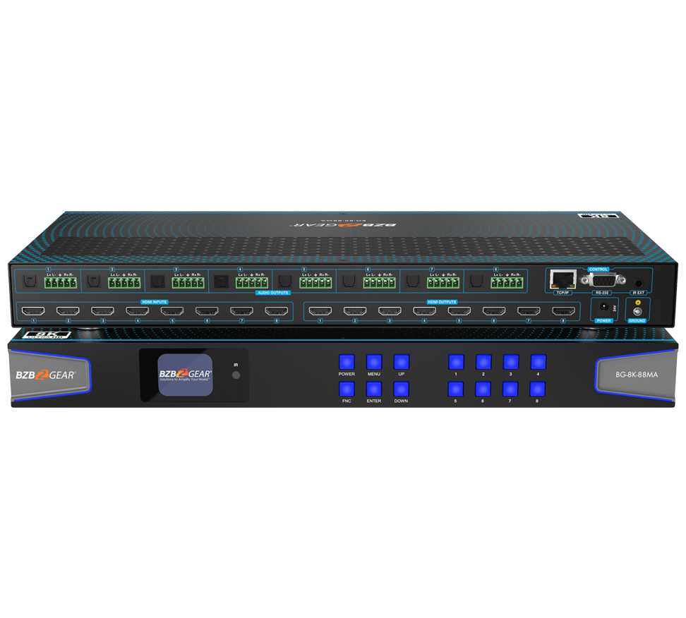 8K HDMI Matrix Switcher with Auto Downscaling/Audio De-embedder