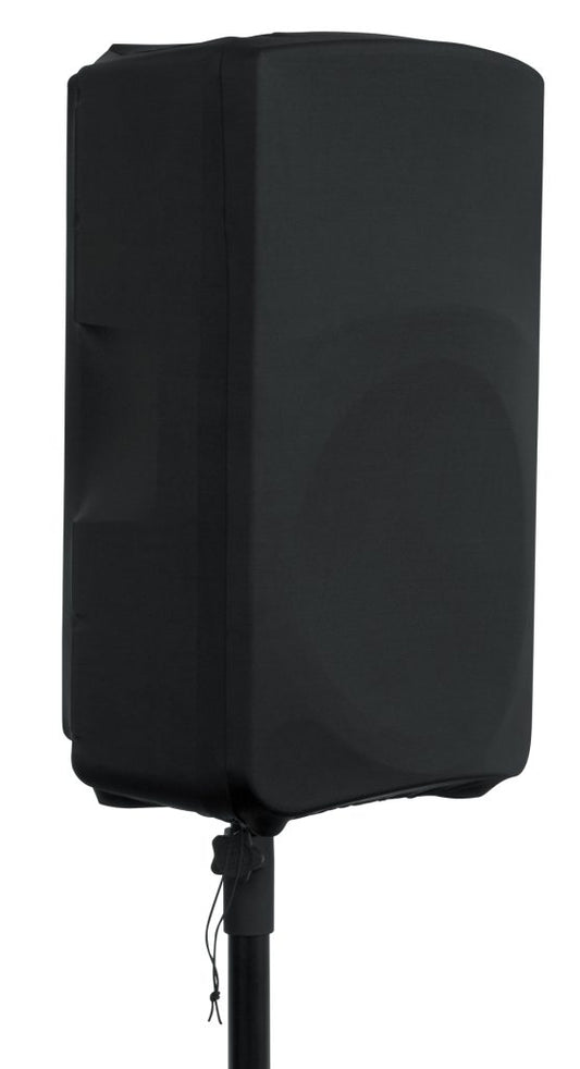 Stretchy dust cover to fit most 15" portable speaker cabinets. Black