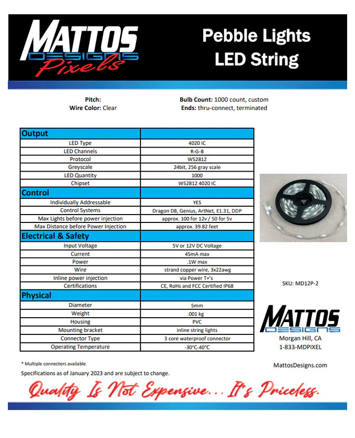 Pebble Lights - 12v, 2" Spacing, 100ct xConnect